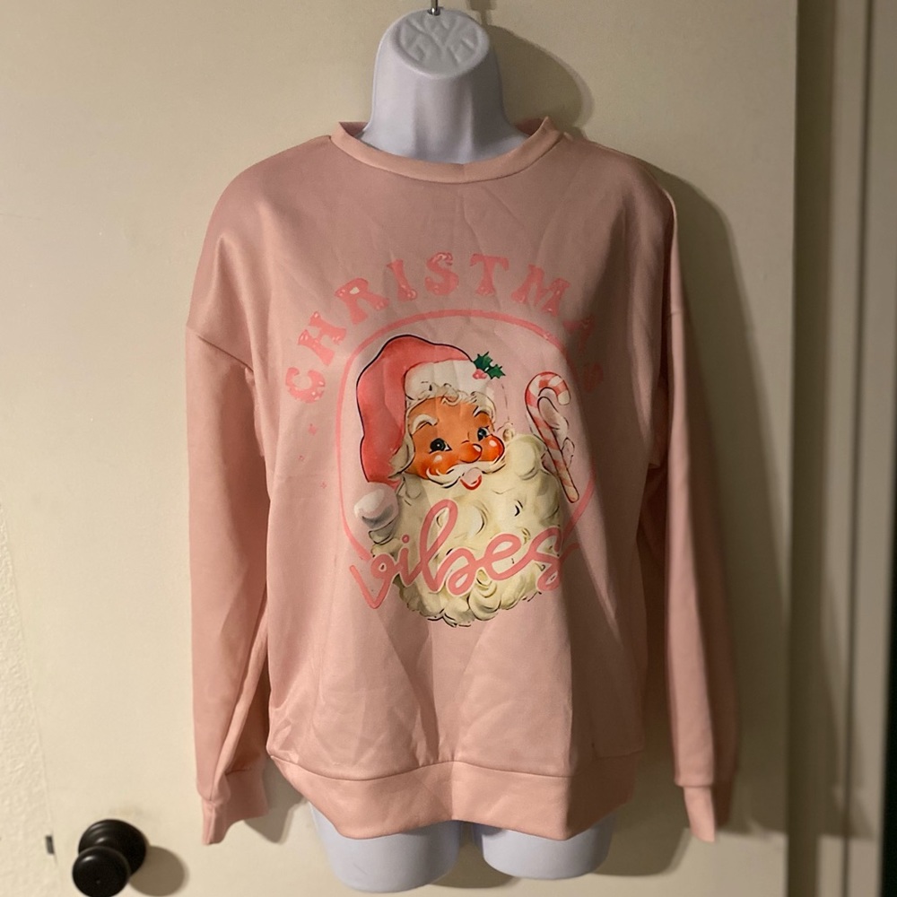 Christmas vibes pink sweater small